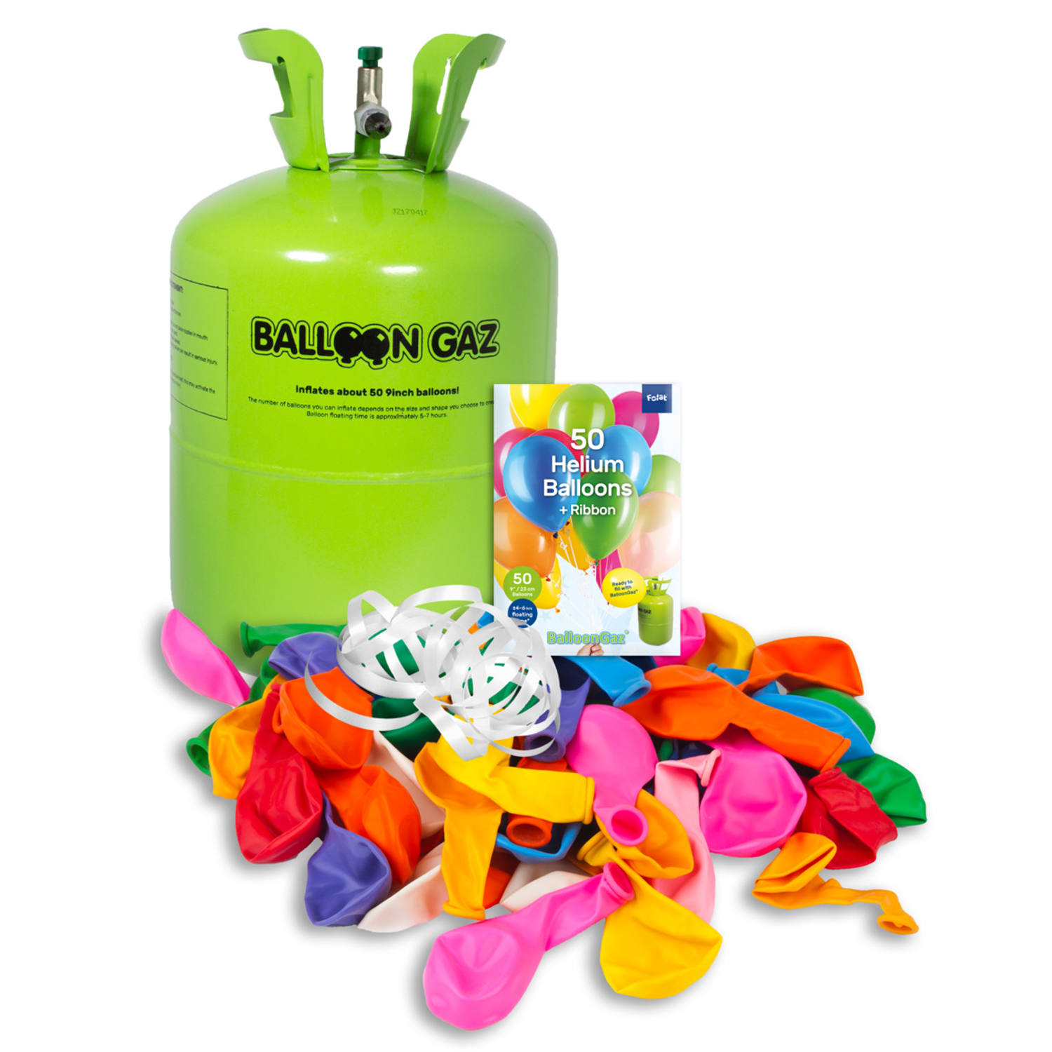 50er Balloongaz Set "verschiedene Farben" inkl. Bänder